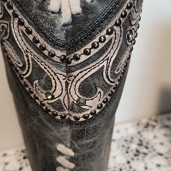 Corral Womens Black/Gray Boots Size 9 Dusky Floral Overlay Crystals & Studs - Picture 8 of 17